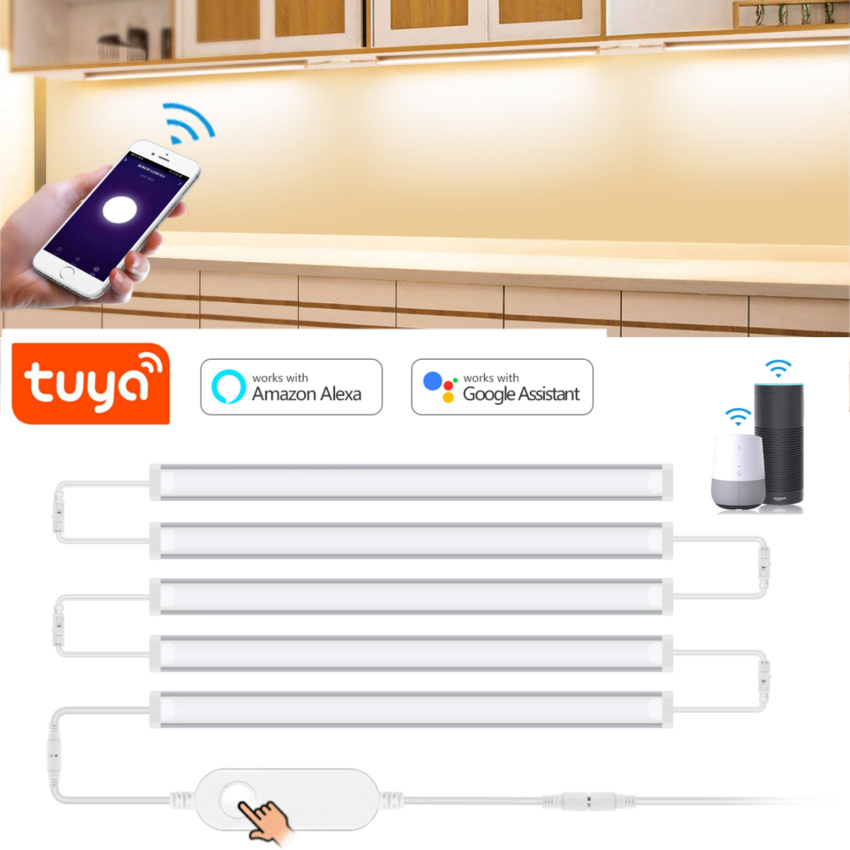 Alexa Compatible Bulb - مصباح Tuya الذكي تحت الخزانة ،