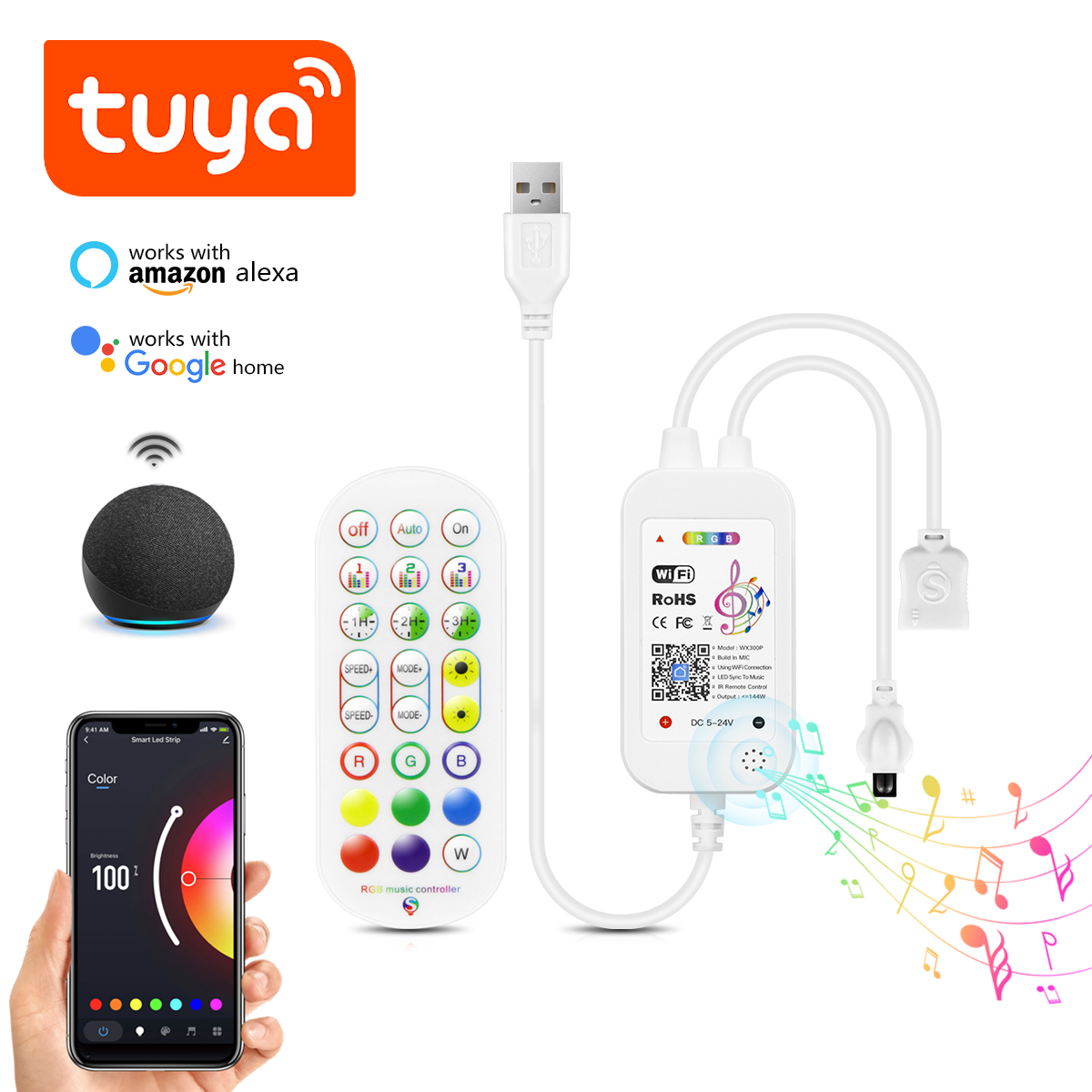 Alexa Compatible Bulb - RGB وحدة تحكم عن بعد وشريط