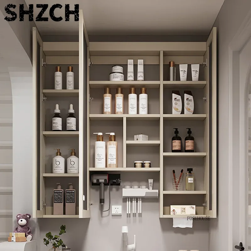Smart Home Furniture - مرآة حمام عصرية سميكة مع خزانة